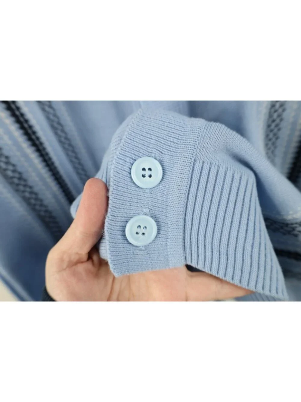 Vintage 90s Streetwear Mens Large Fair Isle Knit Cardigan Sweater Carolina Blue